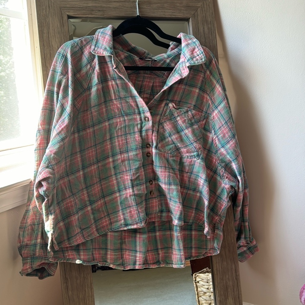 Thick, soft flannel, size medium, well worn but good condition!